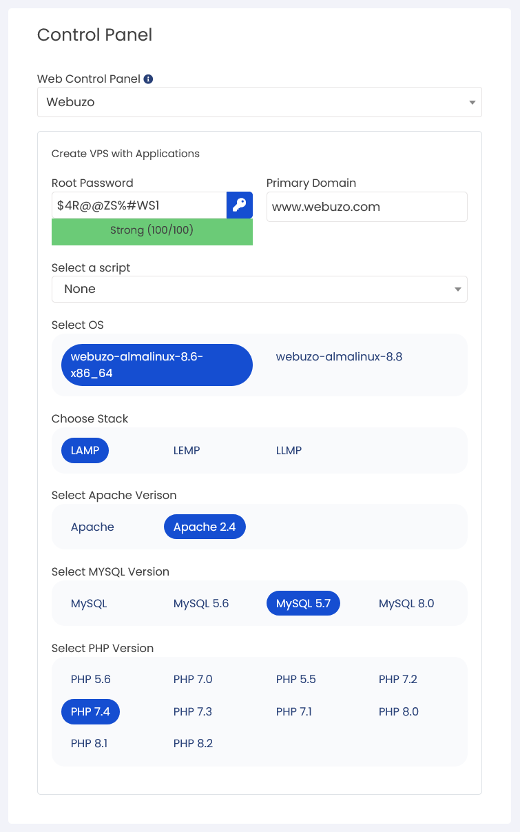 Control panel advanced settings