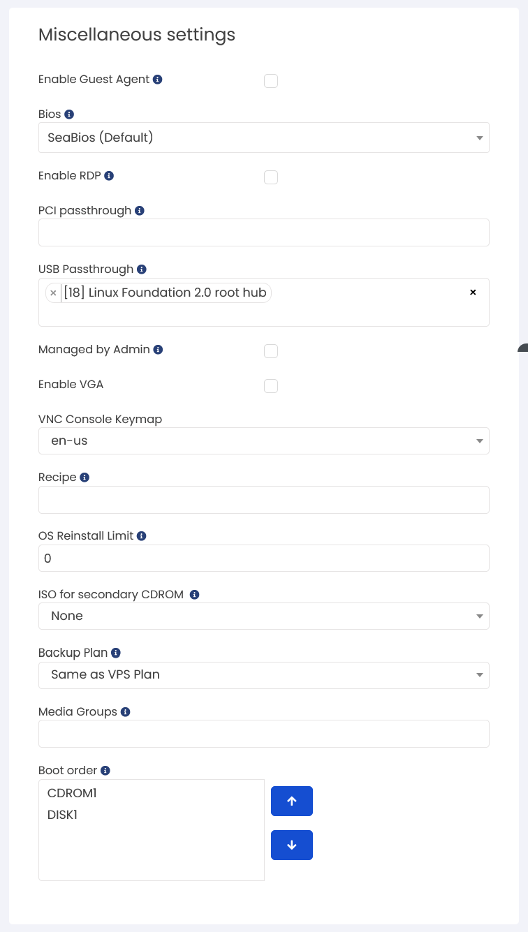 Miscellaneous settings